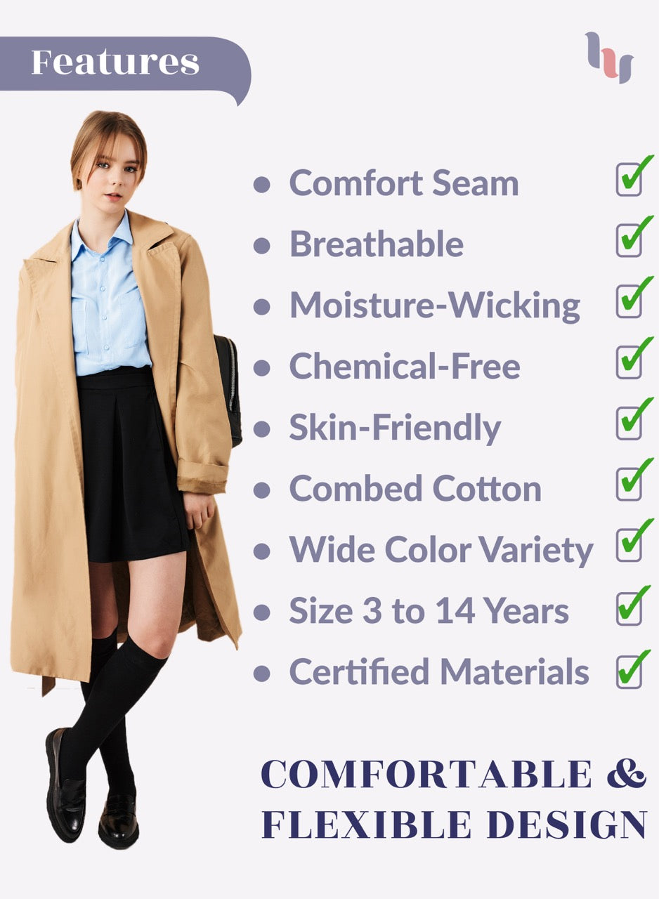 Kids' Plain Cotton Dress Knee-High Socks, 4 Pairs