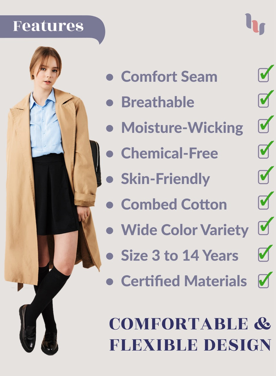 Kids' Plain Cotton Dress Knee-High Socks, 4 Pairs