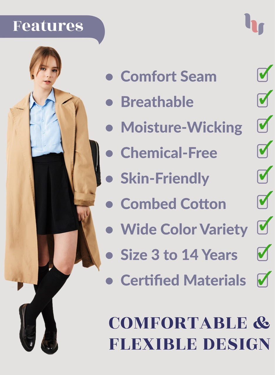 Kids' Plain Cotton Dress Knee-High Socks, 4 Pairs