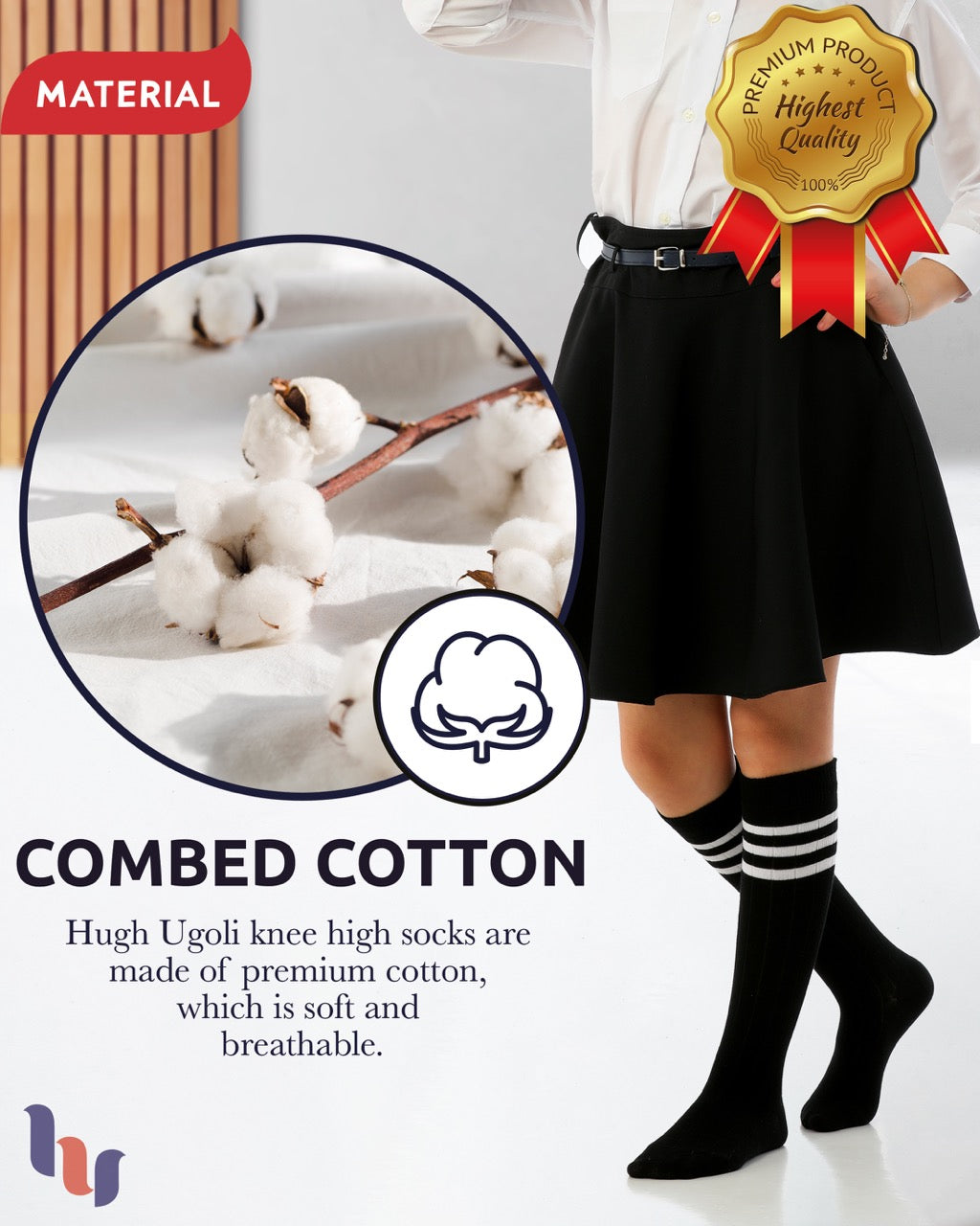 Striped Cotton Kids' Knee-High Dress Socks, 4 Pairs