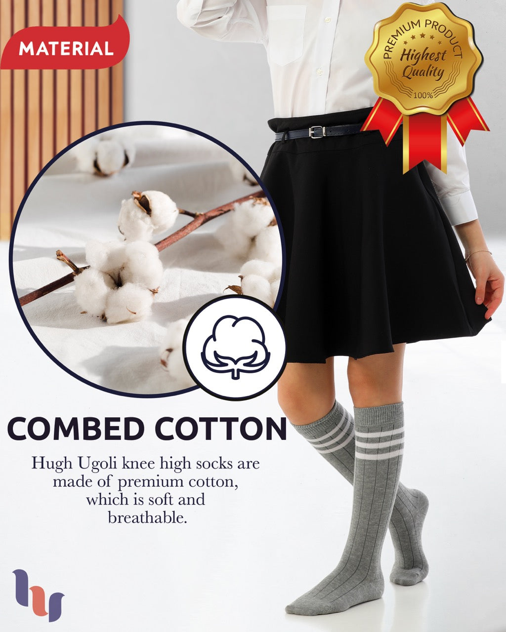 Striped Cotton Kids' Knee-High Dress Socks, 4 Pairs