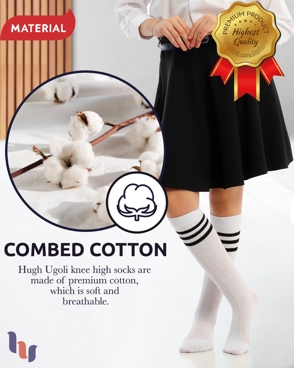 Striped Cotton Kids' Knee-High Dress Socks, 4 Pairs