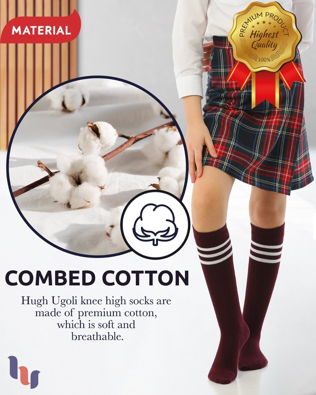 Striped Cotton Kids' Knee-High Dress Socks, 4 Pairs