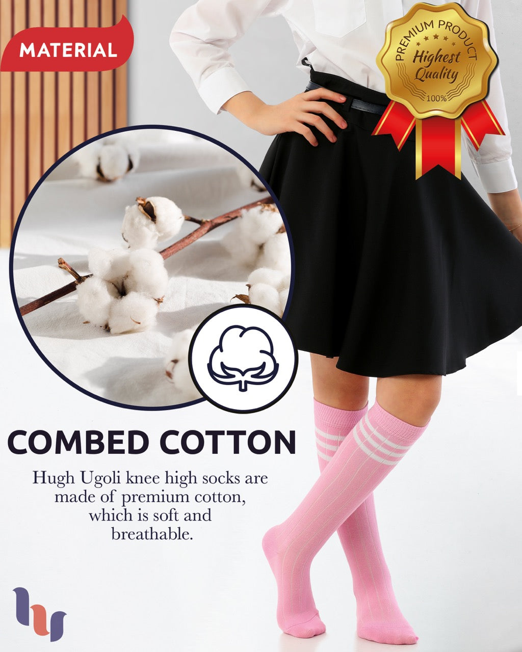 Striped Cotton Kids' Knee-High Dress Socks, 4 Pairs