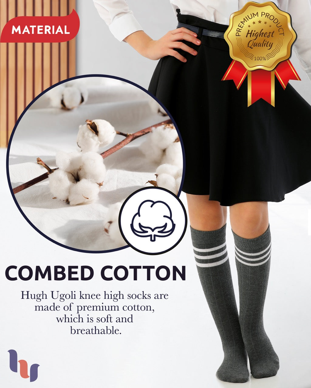 Striped Cotton Kids' Knee-High Dress Socks, 4 Pairs