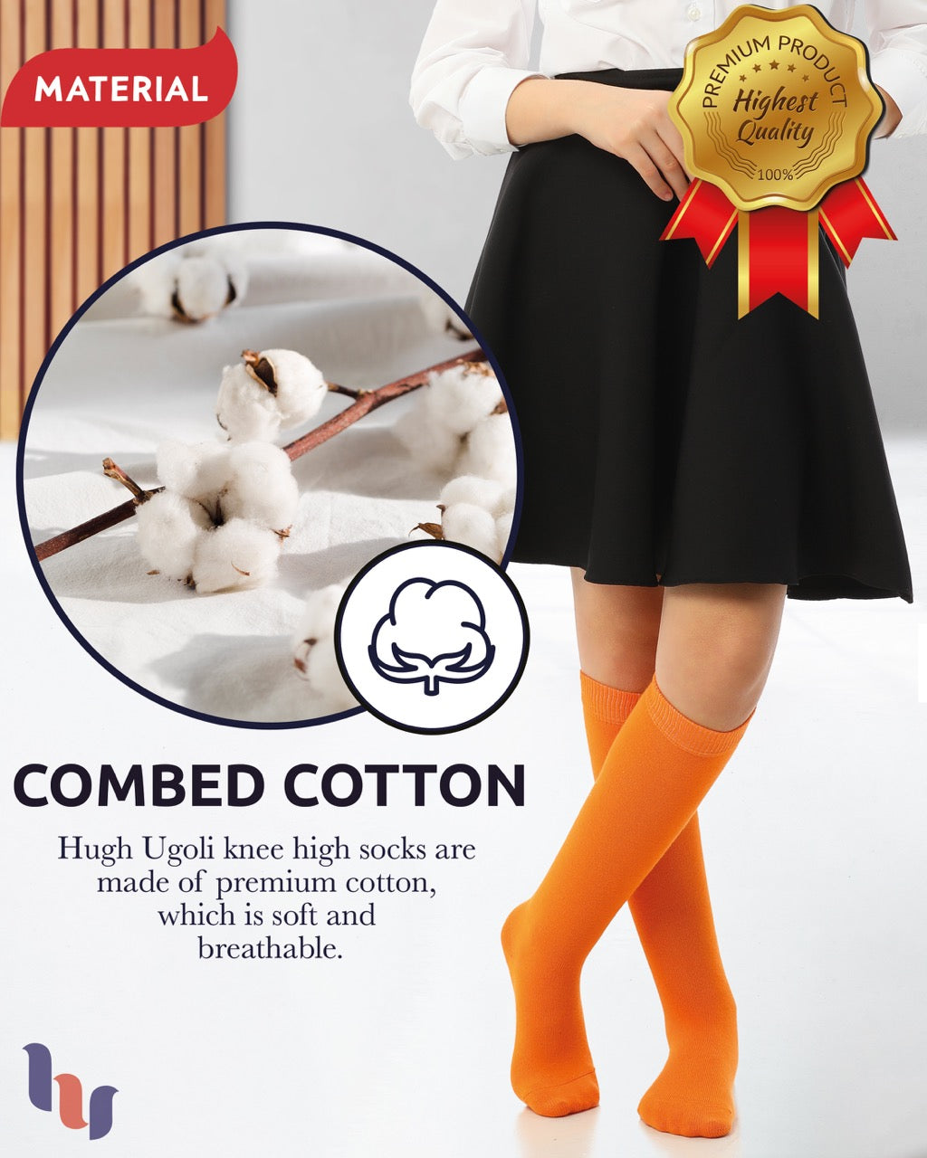 Kids' Plain Cotton Dress Knee-High Socks, 4 Pairs