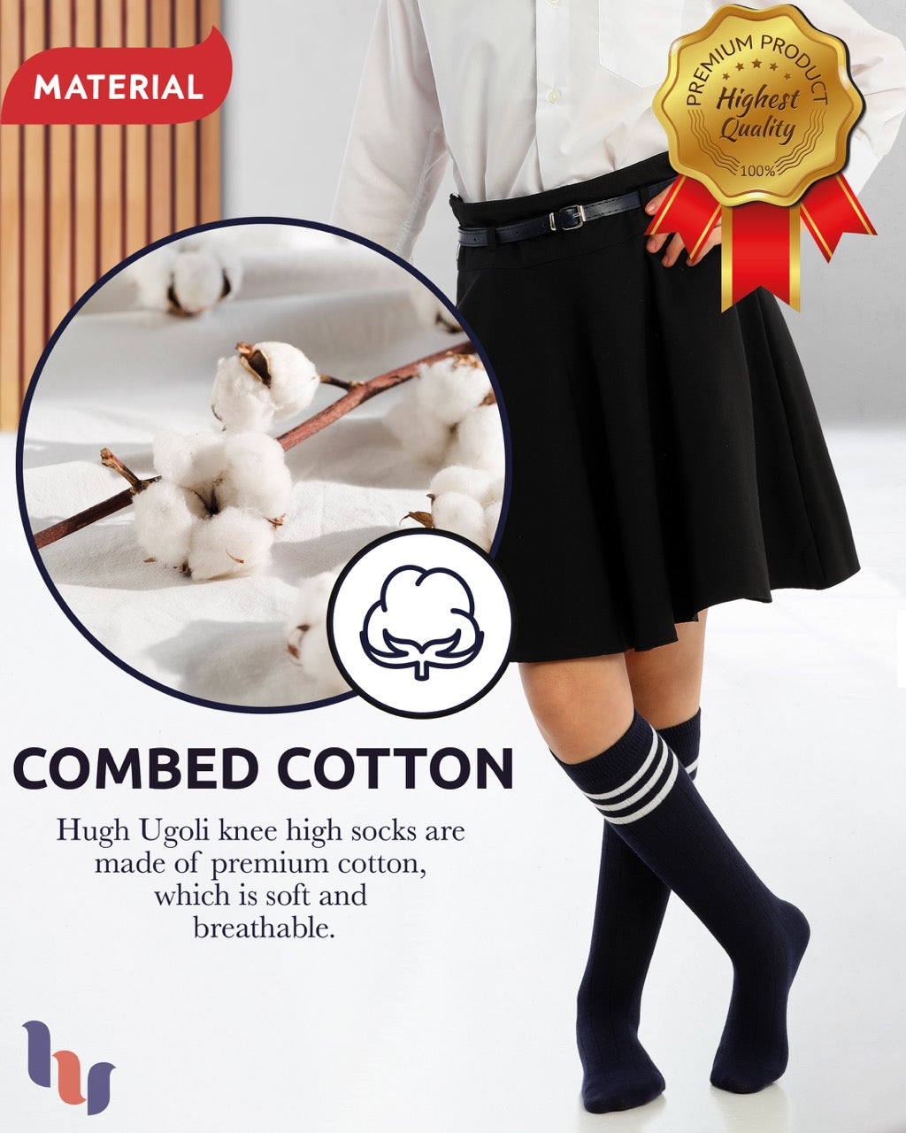 Striped Cotton Kids' Knee-High Dress Socks, 4 Pairs