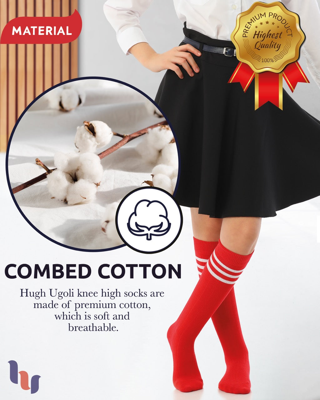 Striped Cotton Kids' Knee-High Dress Socks, 4 Pairs