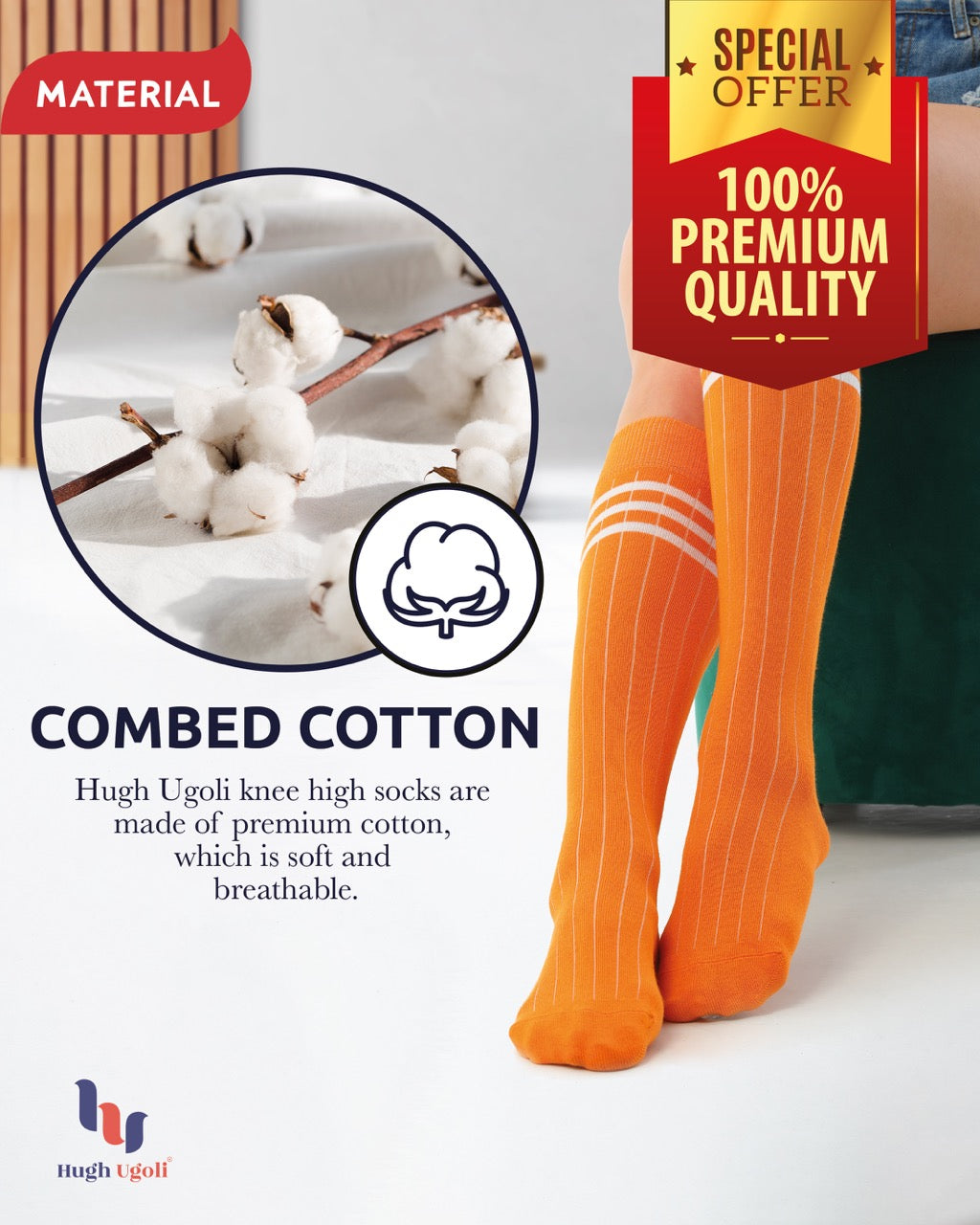 Women's Striped Cotton Dress Knee-High Socks, 4 Pairs