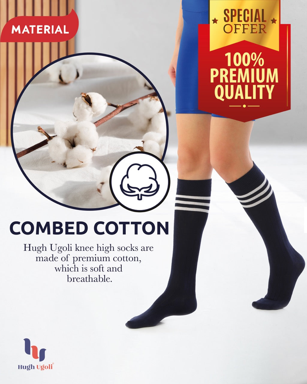 Women's Striped Cotton Dress Knee-High Socks, 4 Pairs