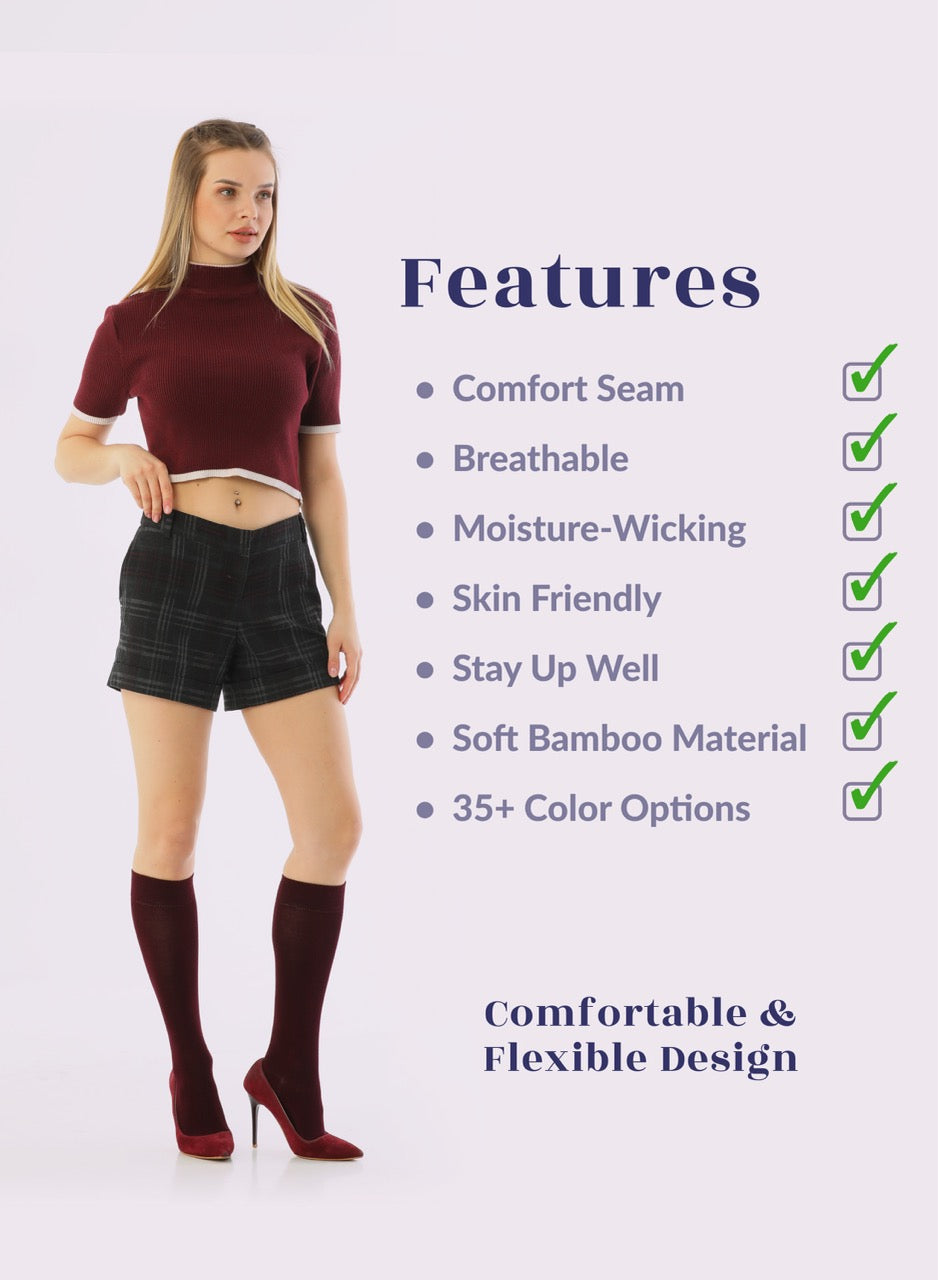 Knee-High Bamboo Dress Socks for Women, 4 Pairs