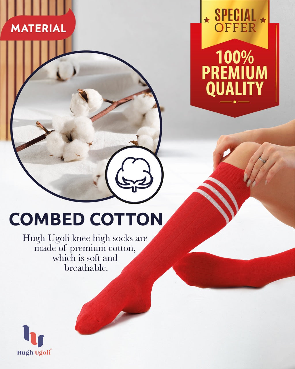 Women's Striped Cotton Dress Knee-High Socks, 4 Pairs