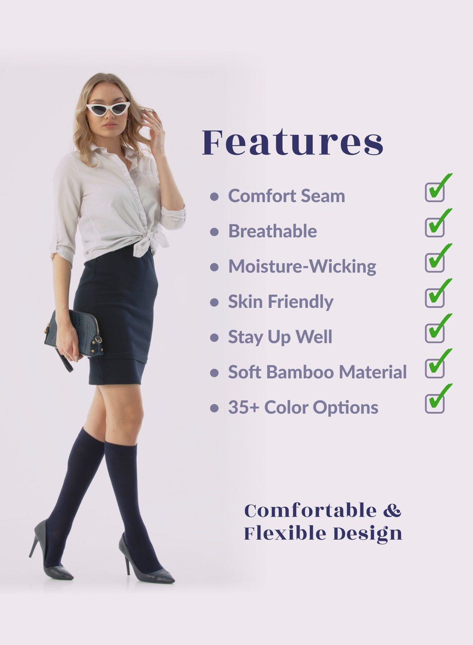 Knee-High Bamboo Dress Socks for Women, 4 Pairs