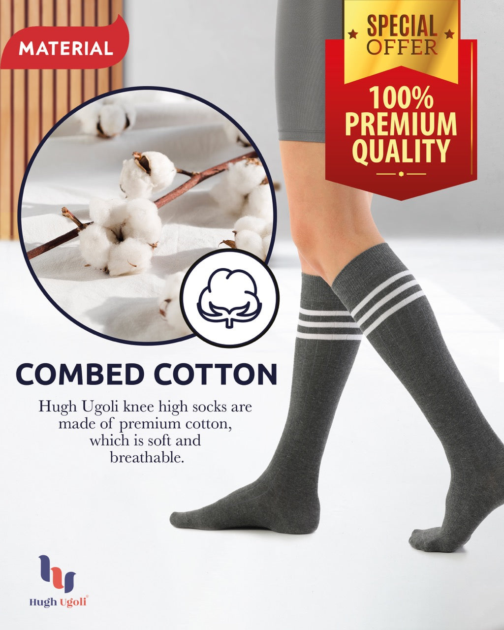 Women's Striped Cotton Dress Knee-High Socks, 4 Pairs