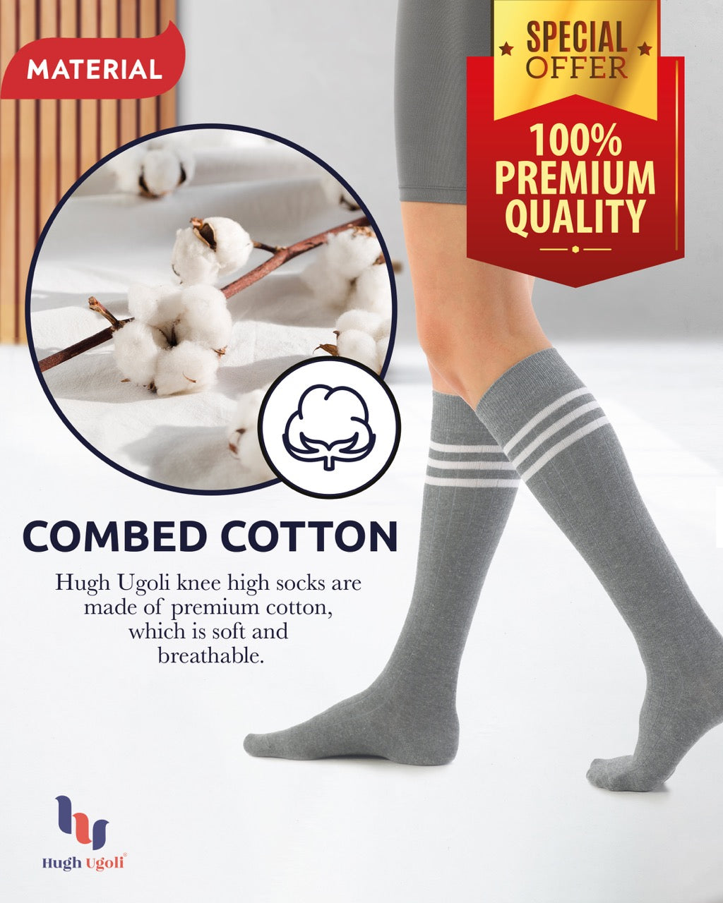 Women's Striped Cotton Dress Knee-High Socks, 4 Pairs