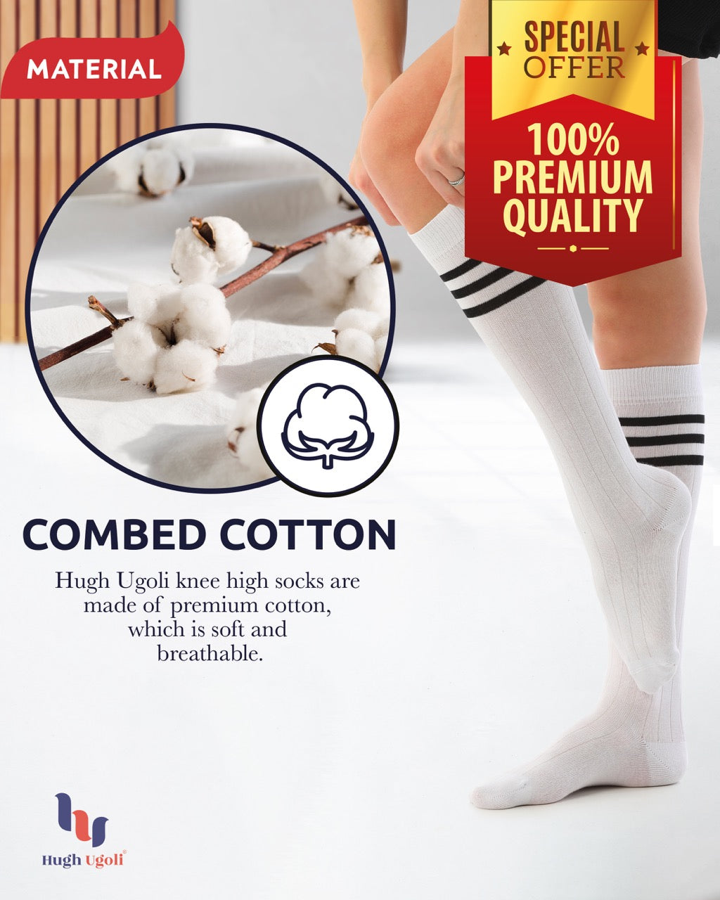 Women's Striped Cotton Dress Knee-High Socks, 4 Pairs