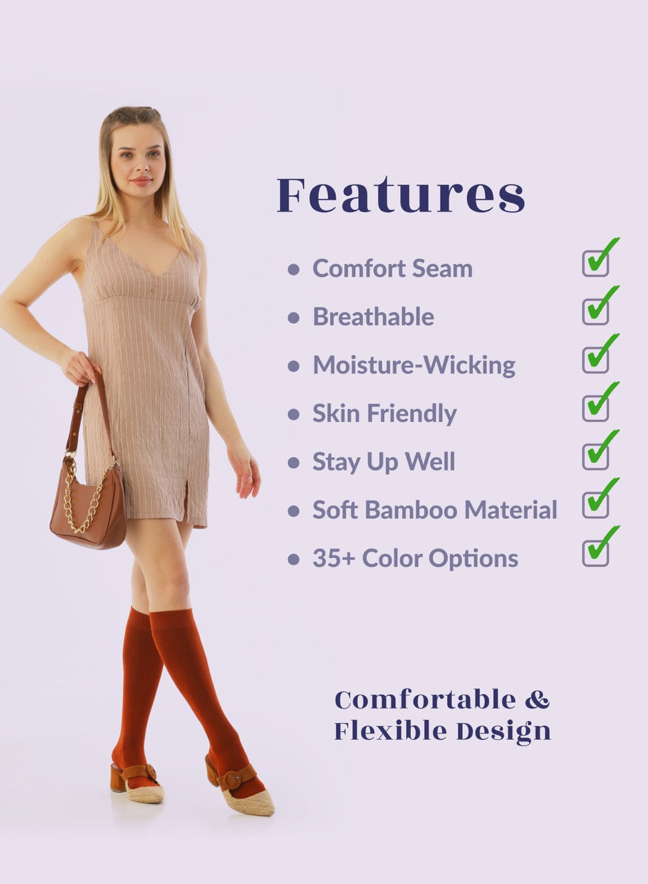 Knee-High Bamboo Dress Socks for Women, 4 Pairs