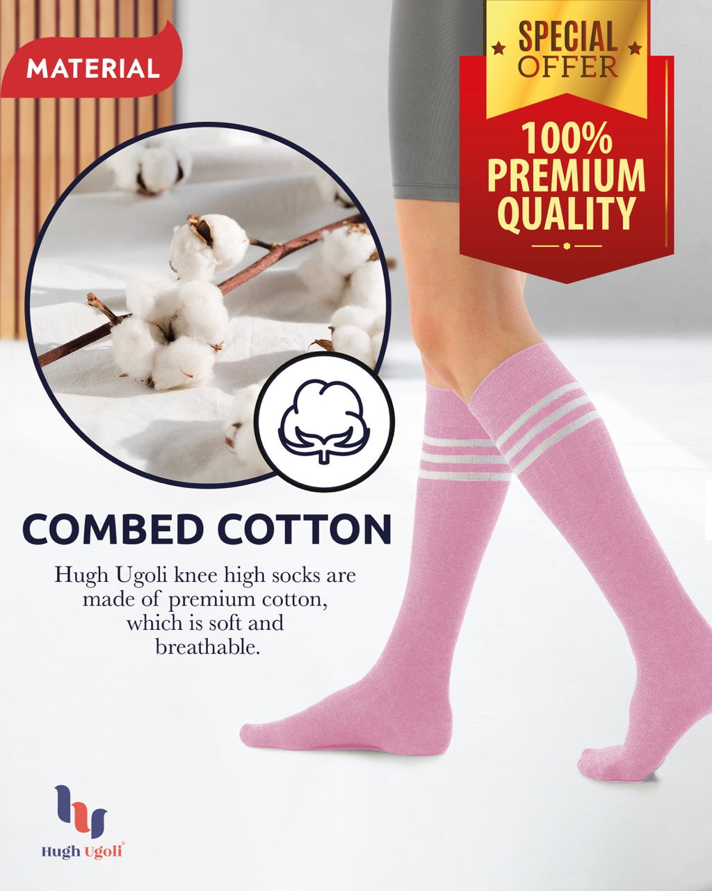 Women's Striped Cotton Dress Knee-High Socks, 4 Pairs