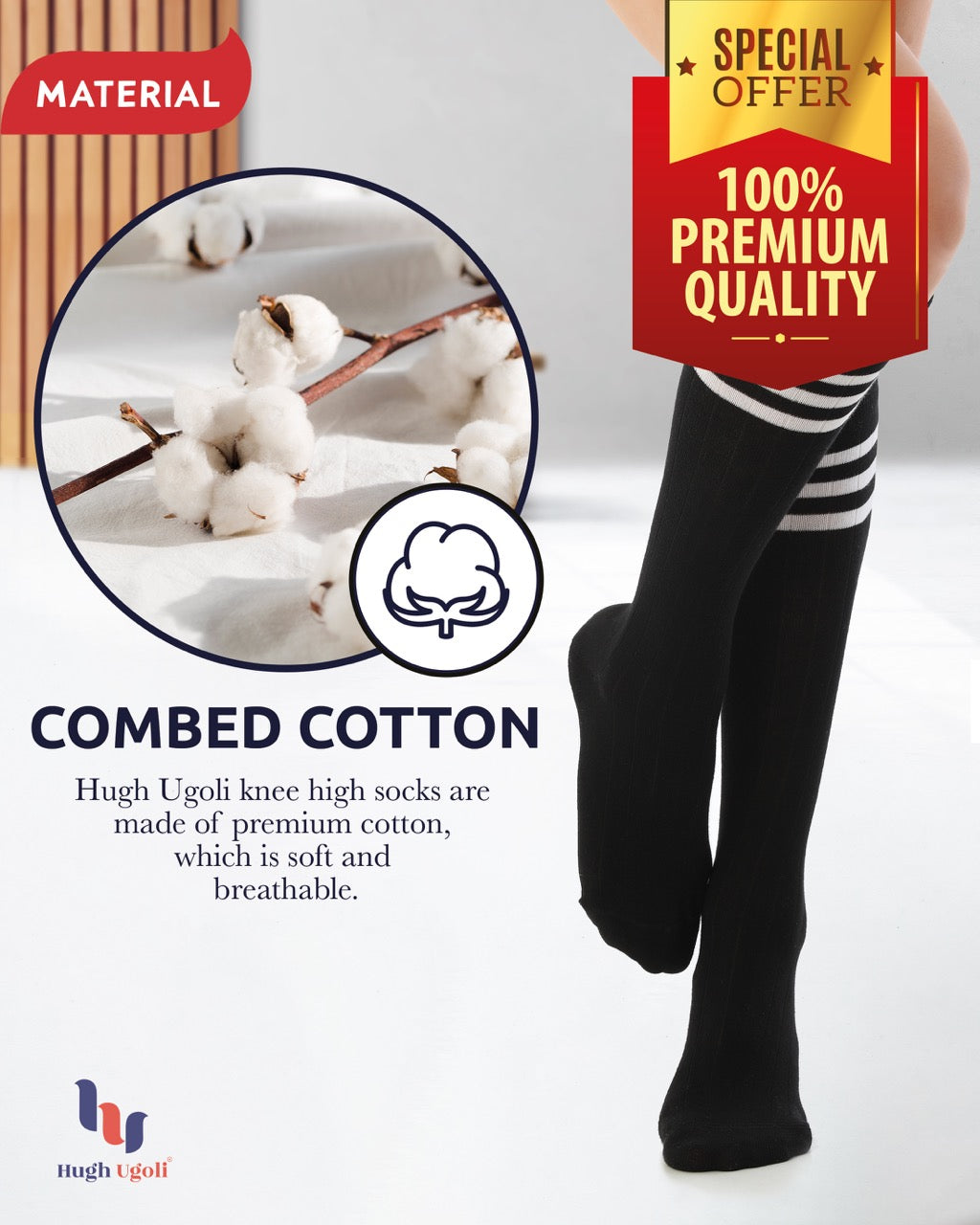 Women's Striped Cotton Dress Knee-High Socks, 4 Pairs