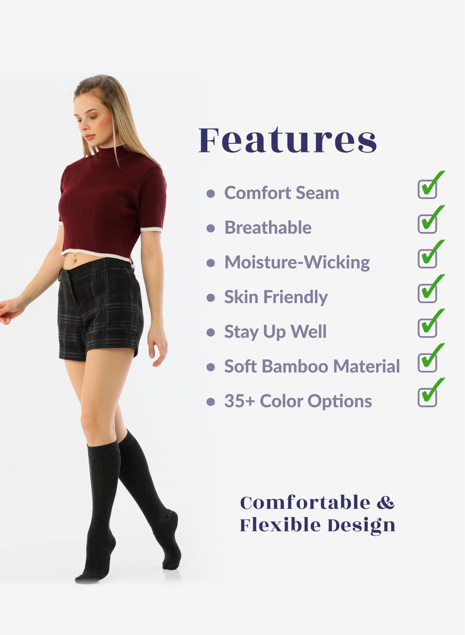 Knee-High Bamboo Dress Socks for Women, 4 Pairs