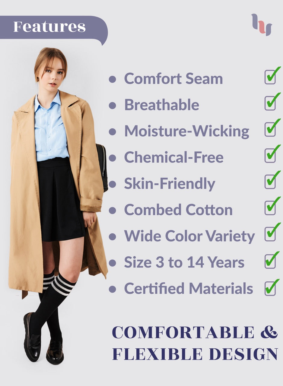 Striped Cotton Kids' Knee-High Dress Socks, 4 Pairs