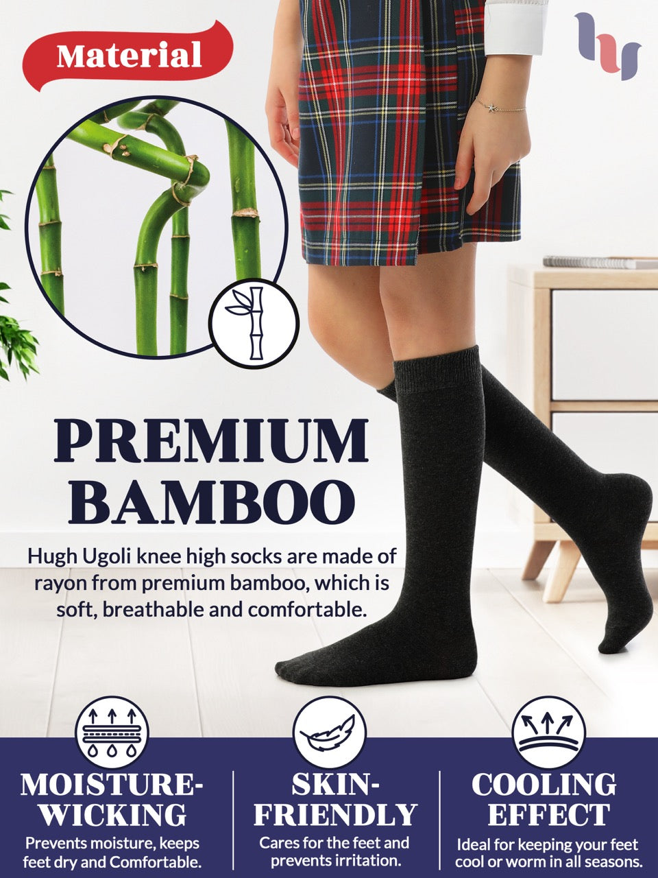 Experience the ultimate comfort and style with Hugh Ugoli Kids Bamboo School Socks. These pumpkin orange socks perfect for school or everyday wear, our high-quality knee-high socks meet uniform standards while reducing blisters and staying in place. Available in four sizes for children aged 3-14 years