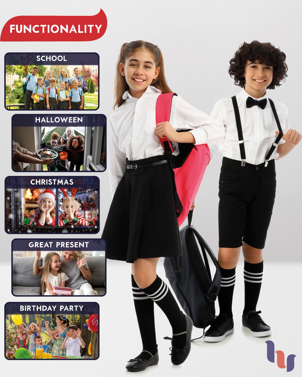 Striped Cotton Kids' Knee-High Dress Socks, 4 Pairs