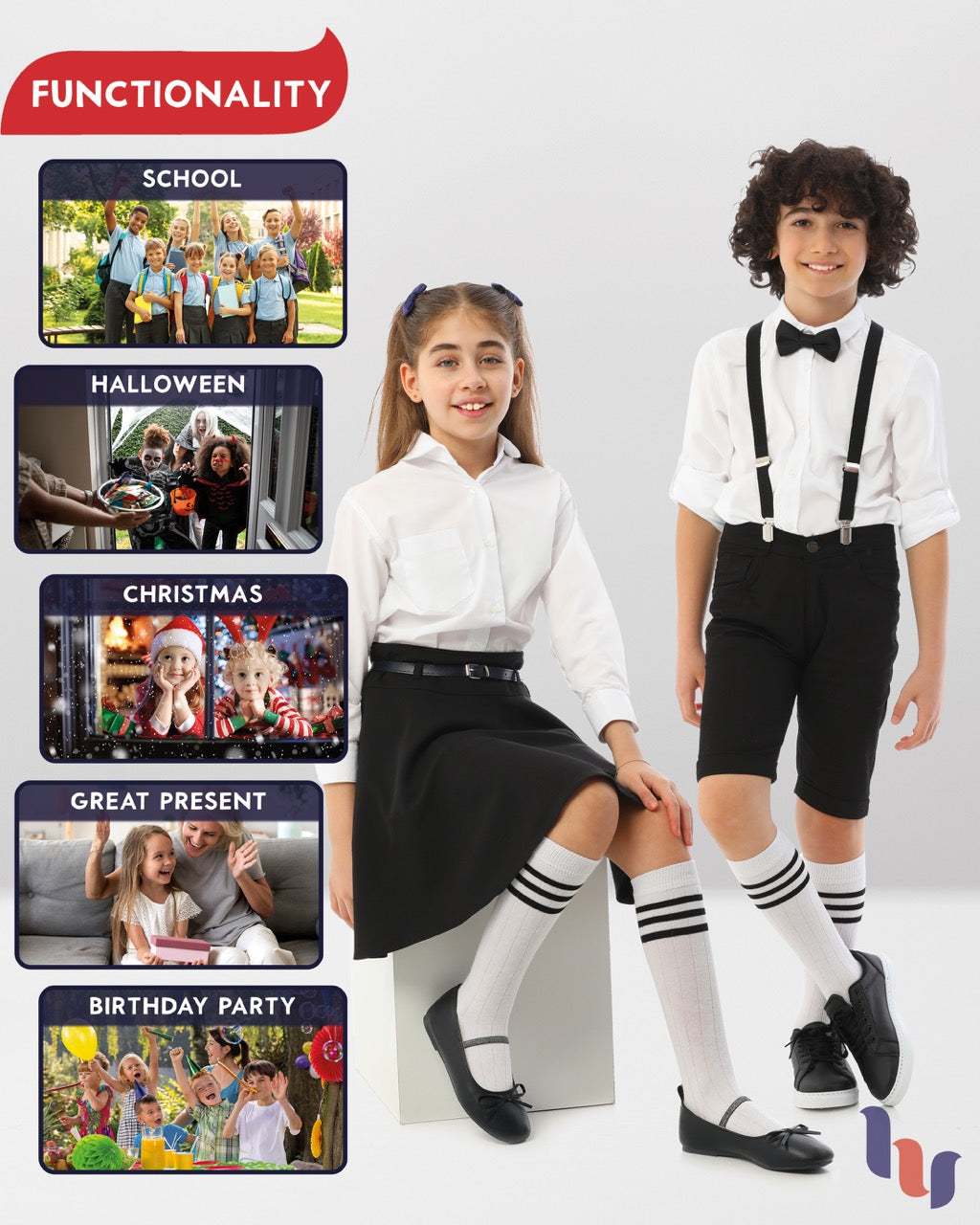 Striped Cotton Kids' Knee-High Dress Socks, 4 Pairs