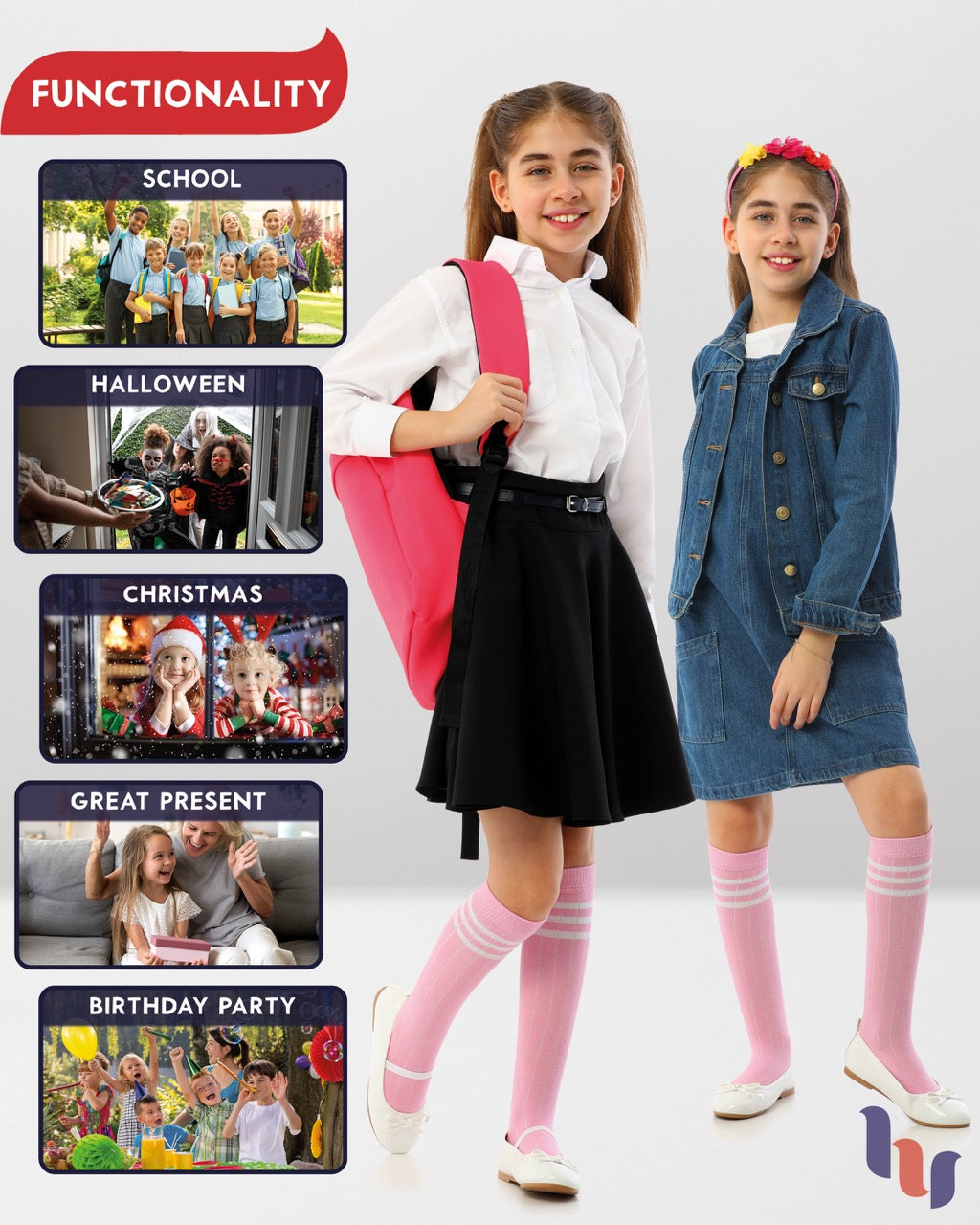 Striped Cotton Kids' Knee-High Dress Socks, 4 Pairs