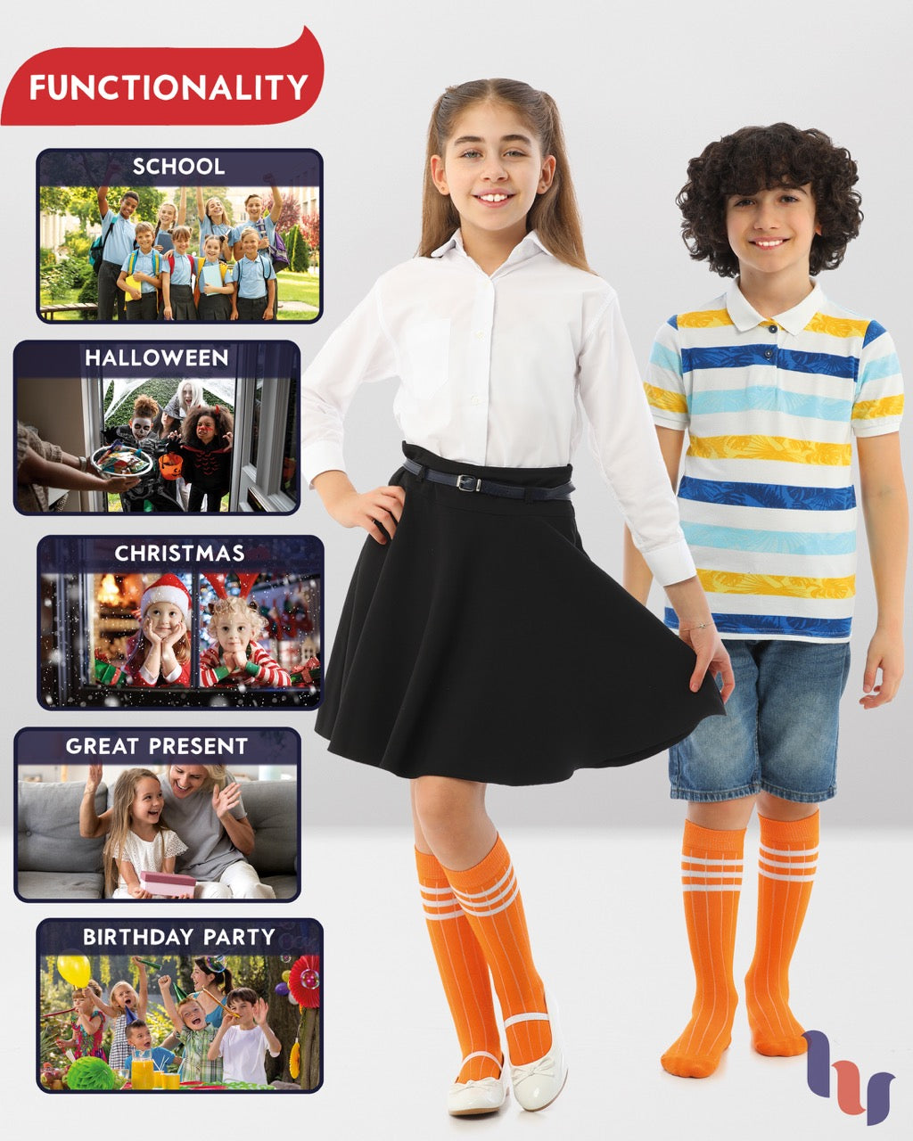 Striped Cotton Kids' Knee-High Dress Socks, 4 Pairs