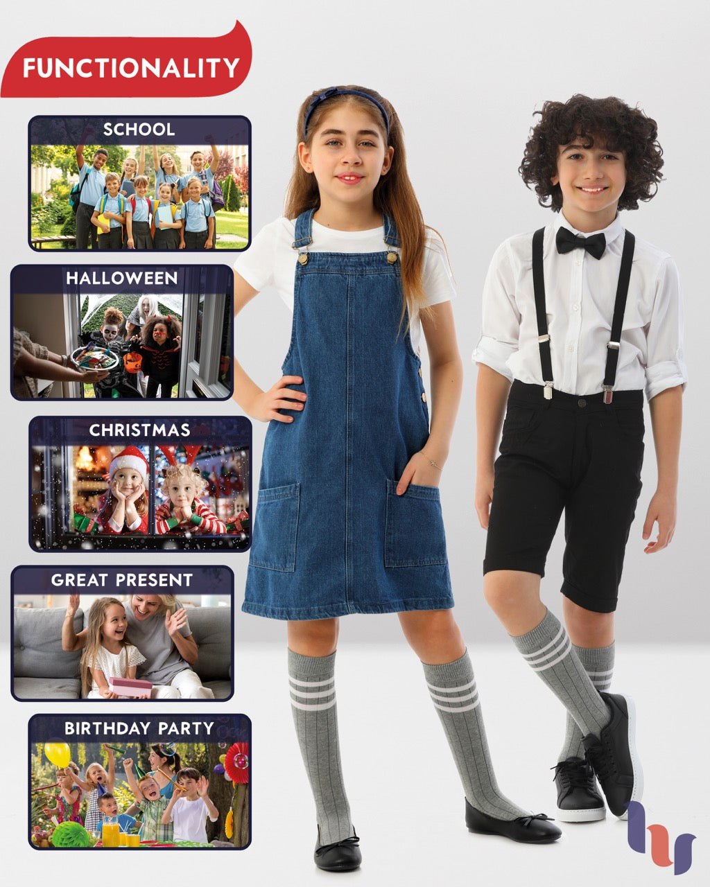 Striped Cotton Kids' Knee-High Dress Socks, 4 Pairs