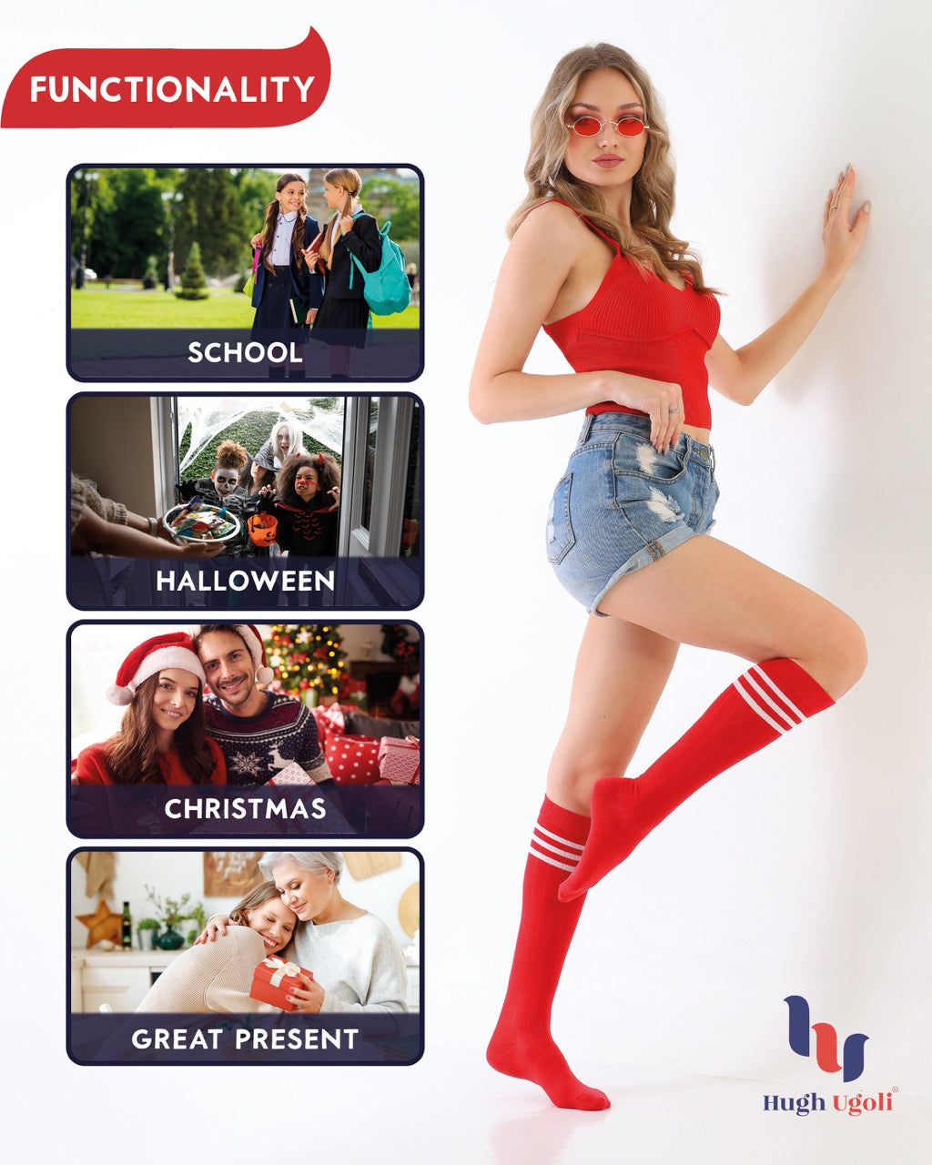 Women's Striped Cotton Dress Knee-High Socks, 4 Pairs