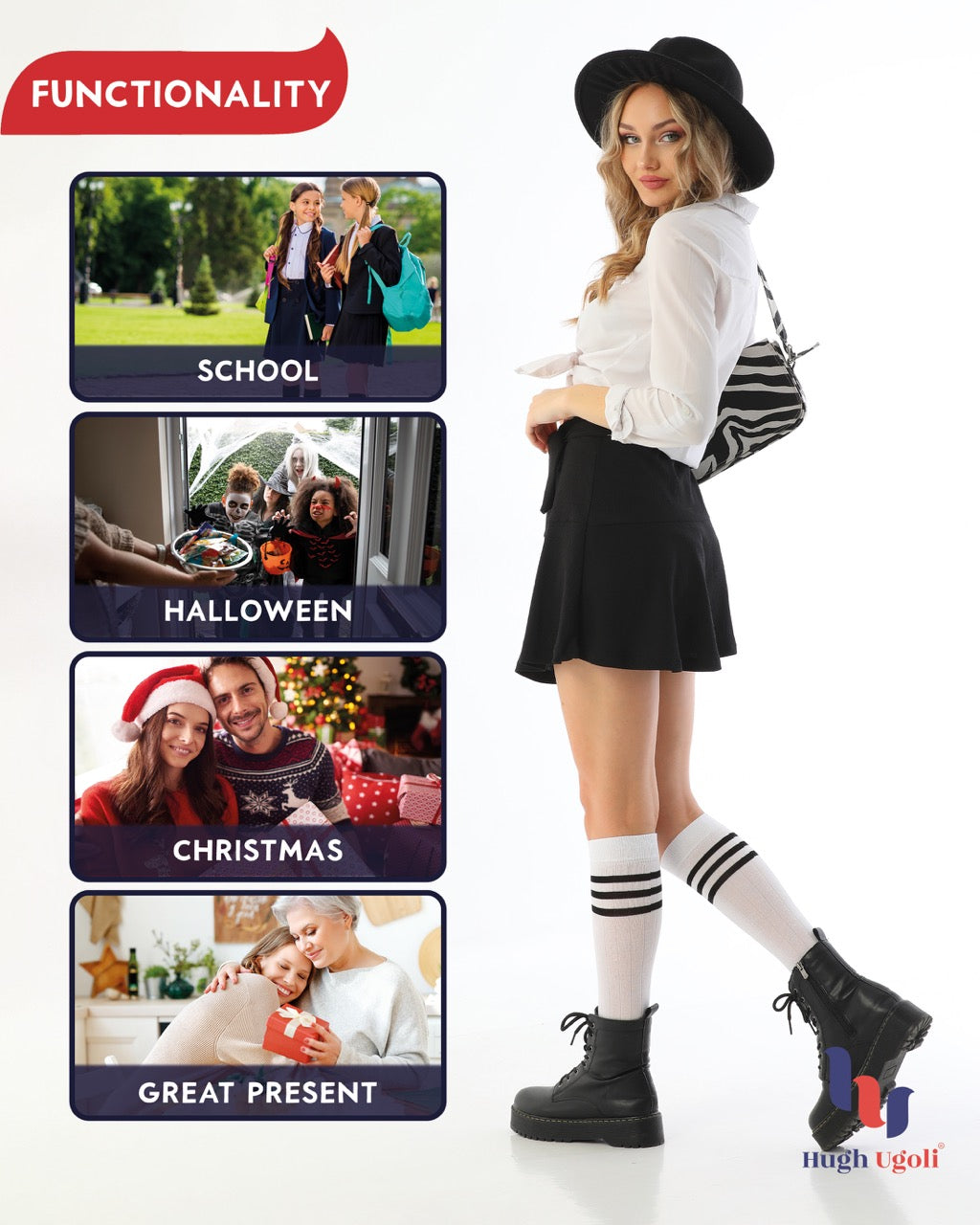 Women's Striped Cotton Dress Knee-High Socks, 4 Pairs