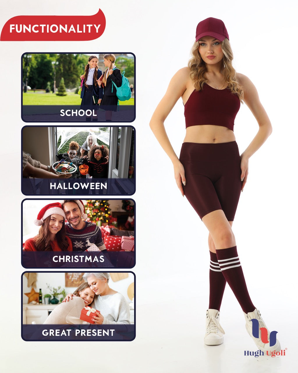 Women's Striped Cotton Dress Knee-High Socks, 4 Pairs