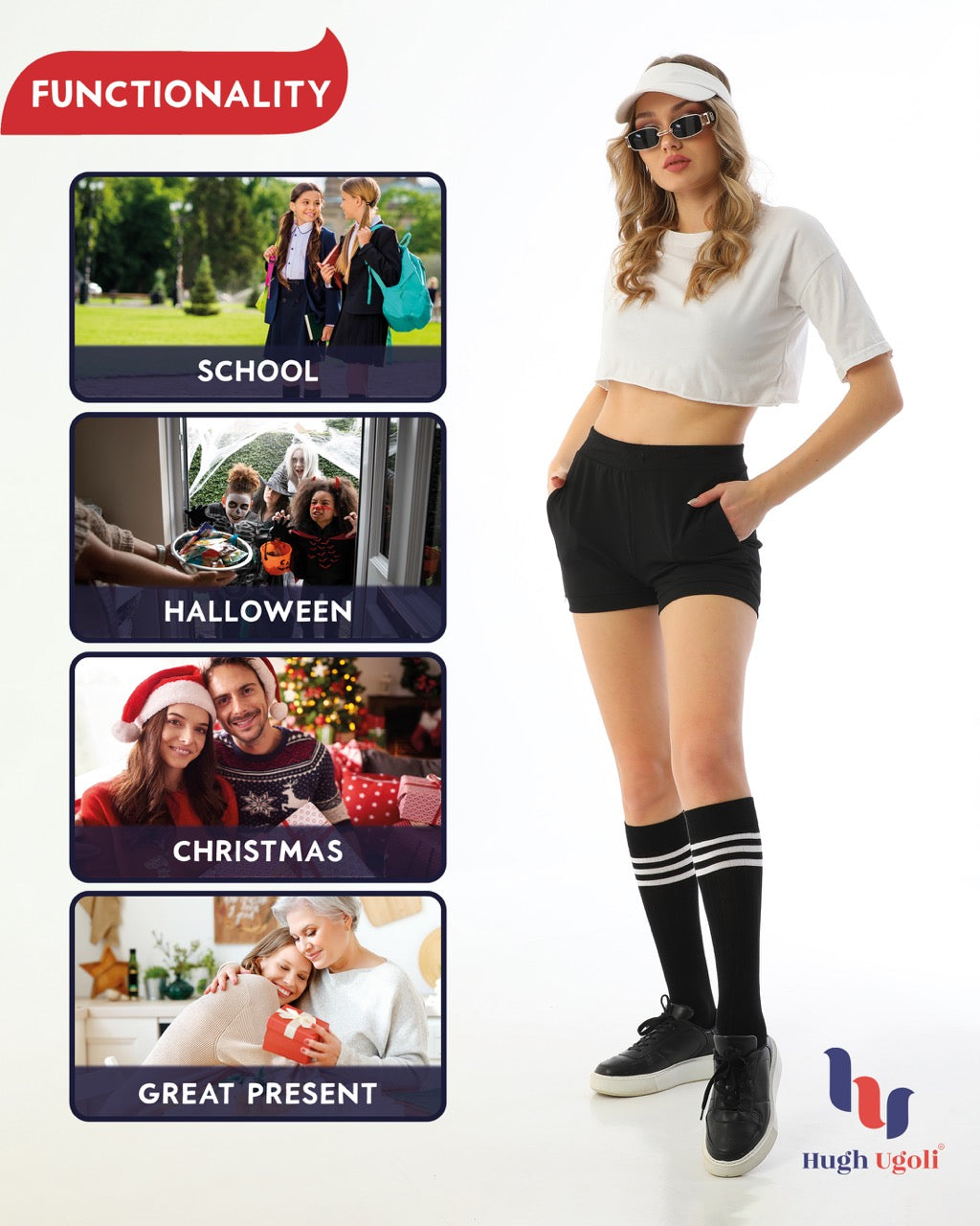 Women's Striped Cotton Dress Knee-High Socks, 4 Pairs