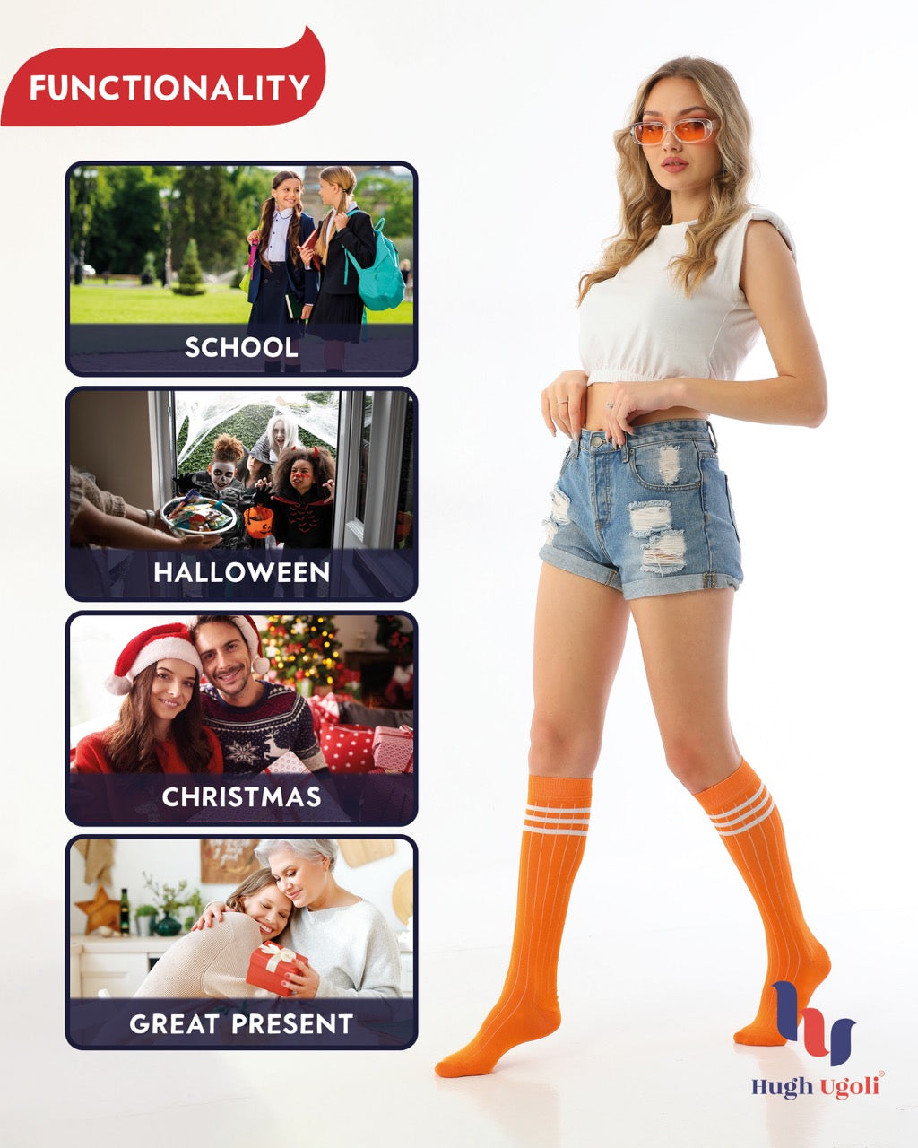 Women's Striped Cotton Dress Knee-High Socks, 4 Pairs