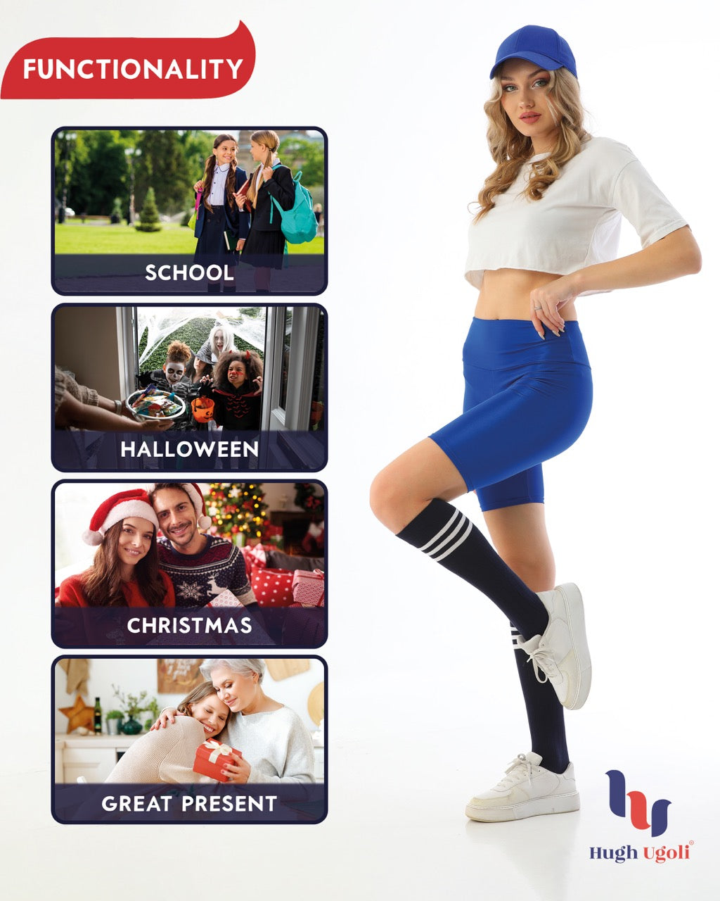 Women's Striped Cotton Dress Knee-High Socks, 4 Pairs