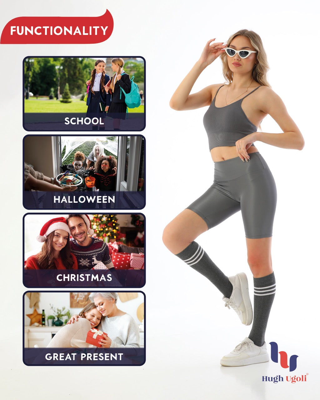 Women's Striped Cotton Dress Knee-High Socks, 4 Pairs