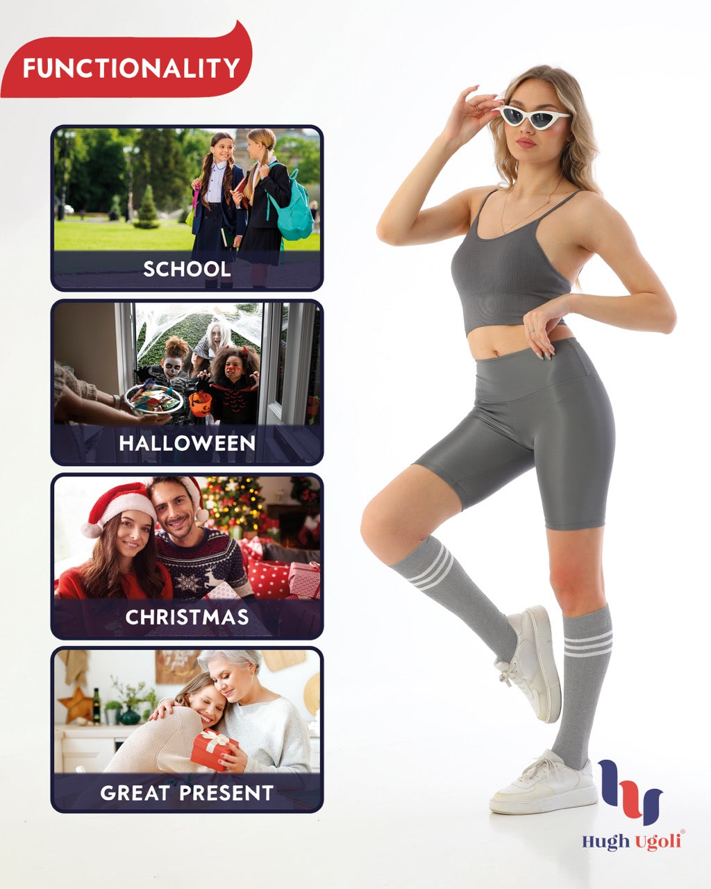 Women's Striped Cotton Dress Knee-High Socks, 4 Pairs