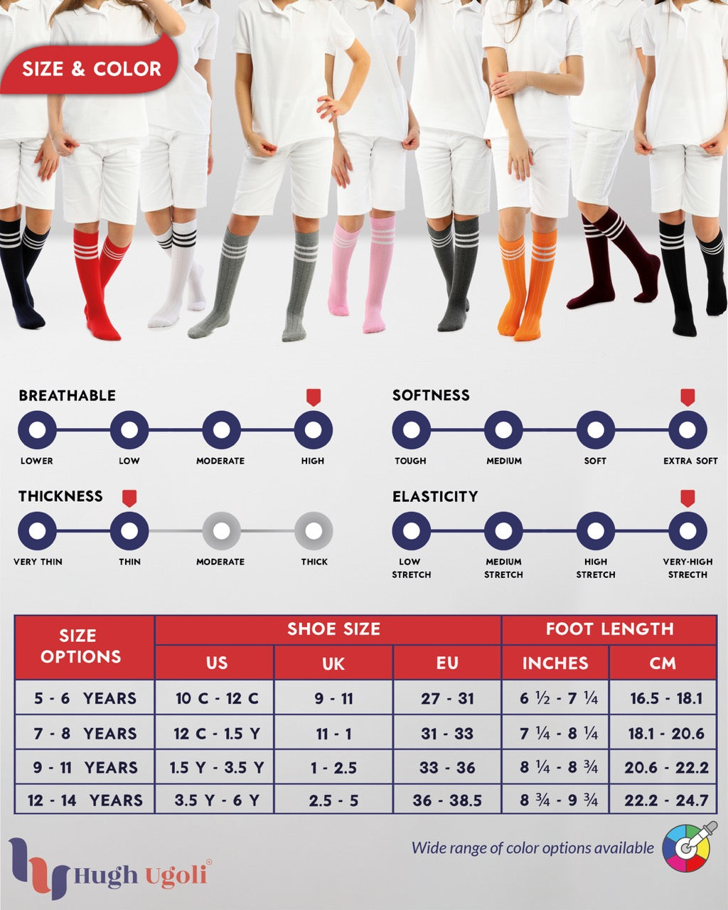 Striped Cotton Kids' Knee-High Dress Socks, 4 Pairs