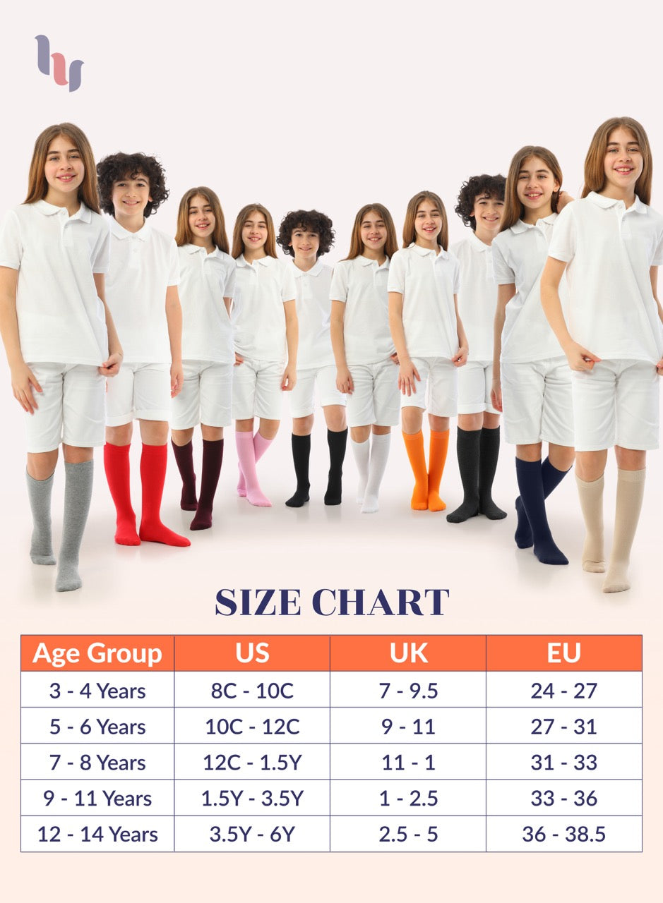 Kids' Plain Cotton Dress Knee-High Socks, 4 Pairs