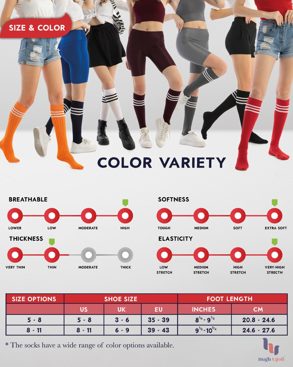 Women's Striped Cotton Dress Knee-High Socks, 4 Pairs