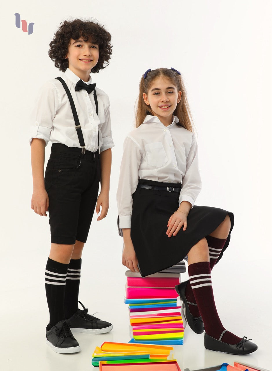 Striped Cotton Kids' Knee-High Dress Socks, 4 Pairs