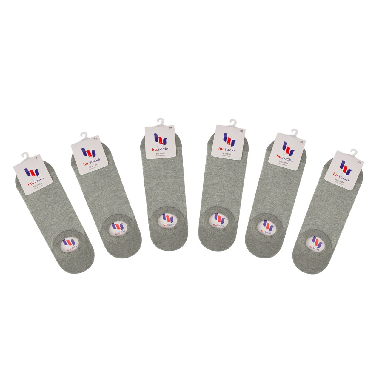 These Cotton No-Show Plain Socks feature the French flag logo. The set includes six pairs of grey socks. Perfect for any formal occasion.