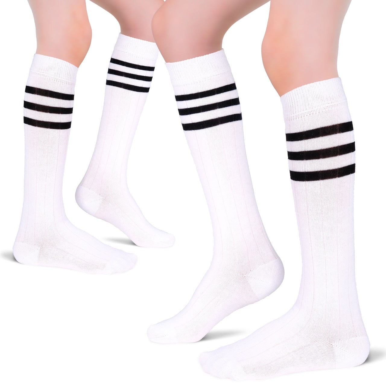 Striped Cotton Kids' Knee-High Dress Socks, 4 Pairs