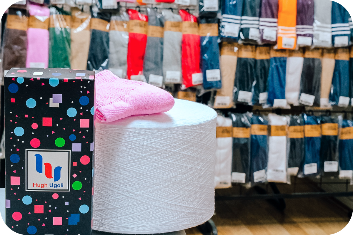 A store display showcasing a box of socks and a box of underwear, offering a variety of comfortable essentials.