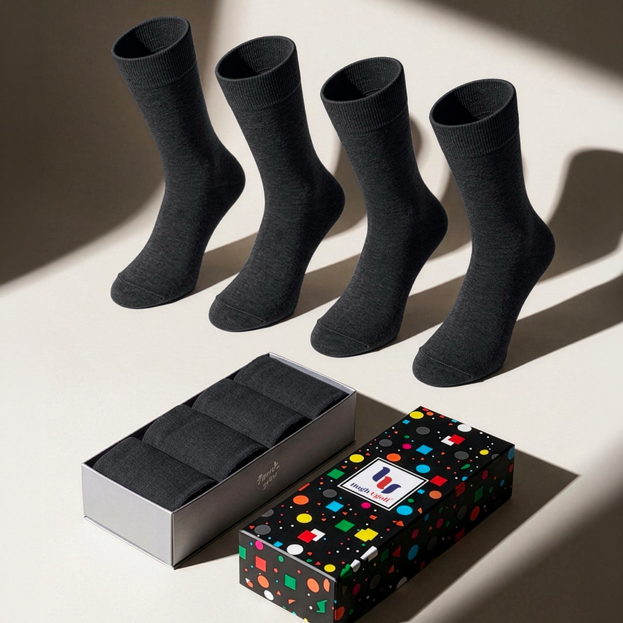 Hugh Ugoli Bamboo Business Dress Socks for Men, 4 Pairs in charcoal