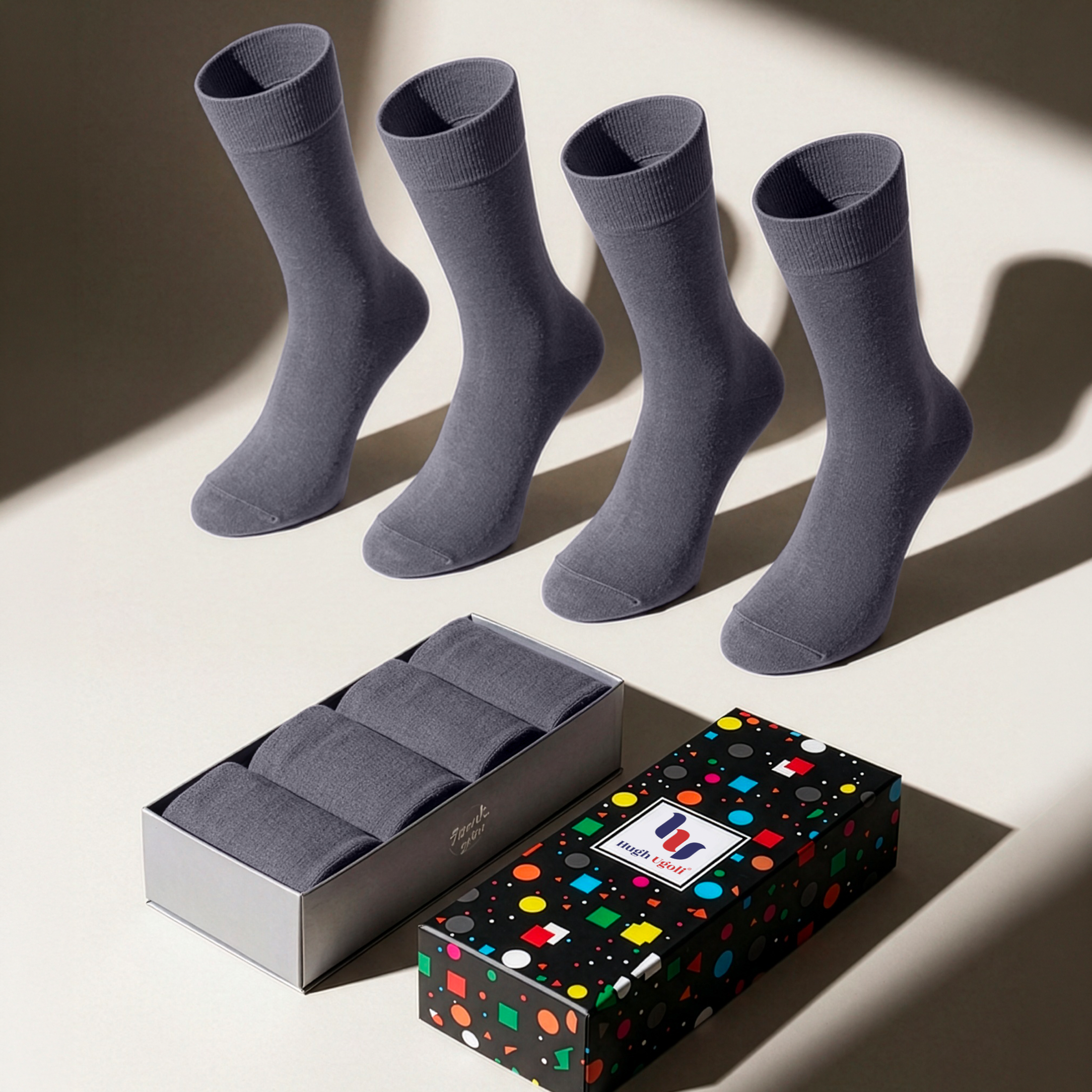 Hugh Ugoli Bamboo Business Dress Socks for Men, 4 Pairs in grey