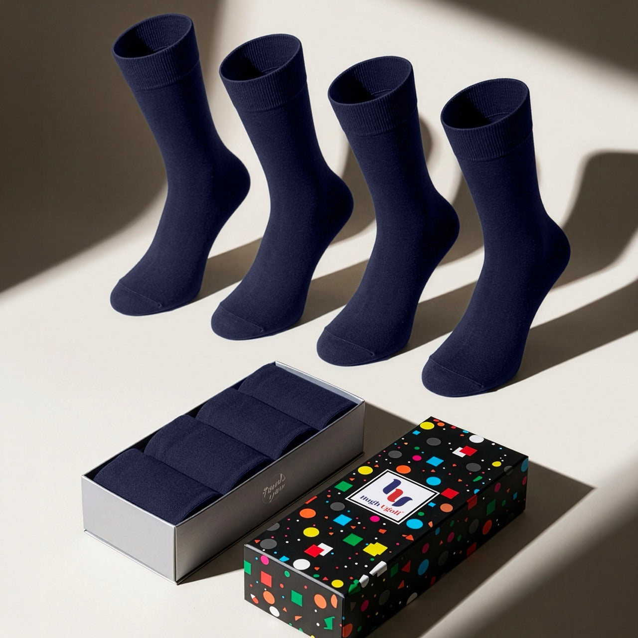 Hugh Ugoli Bamboo Business Dress Socks for Men, 4 Pairs in navy blue