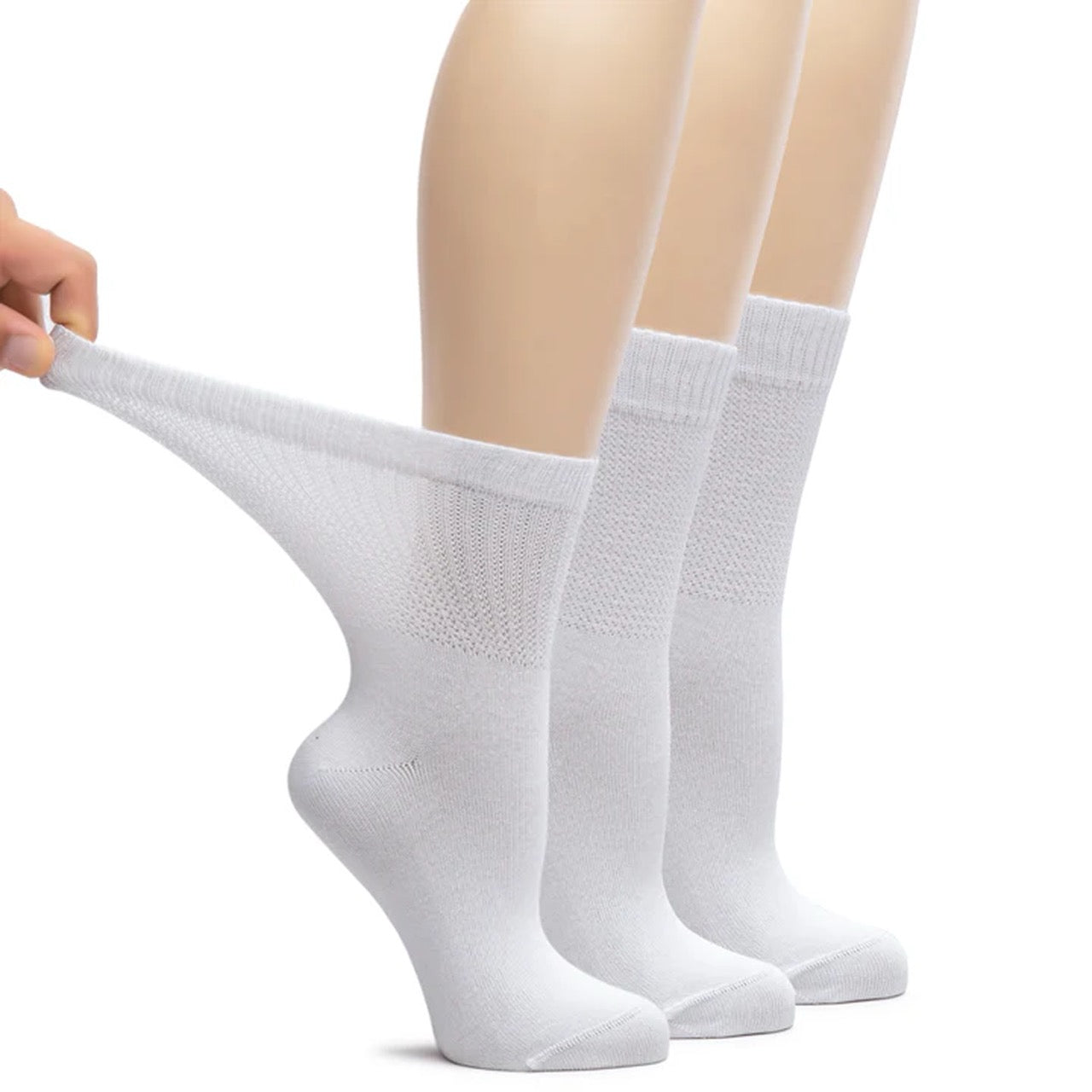 White socks being stretched on a white background